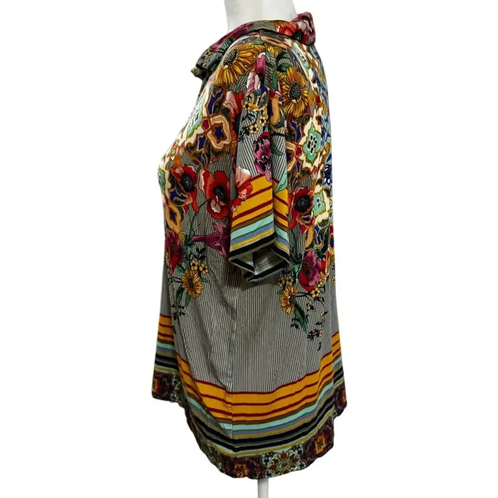 Johnny Was JWLA Hunter Polo Shirt | Floral Tile Print Bamboo Blend | Size S - Picture 5 of 6